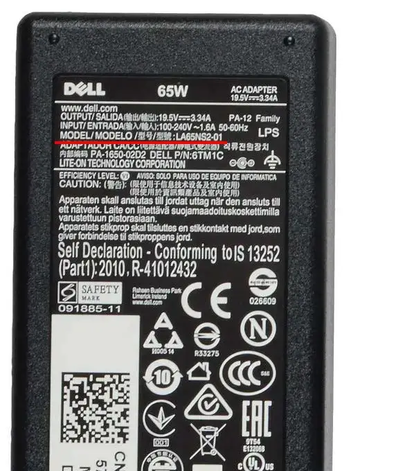 How to find laptop charger model for dell