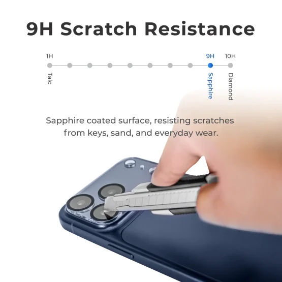 iPhone camera lens protector resisting scratches from keys, blades, and sand