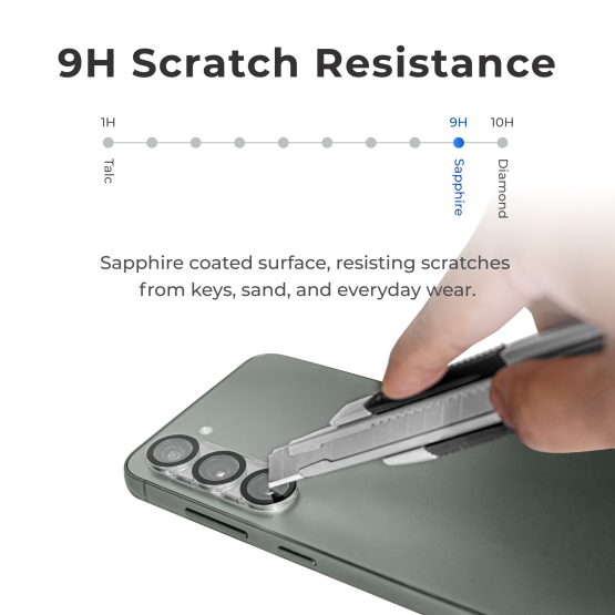Samsung Galaxy camera lens protector resisting scratches from keys, blades, and sand