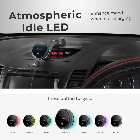 MagSafe car charger with soft ambient LED lighting and seven selectable color modes