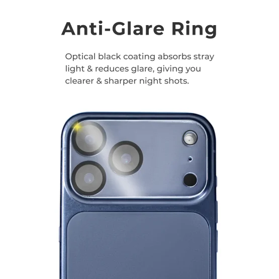 Anti-glare black ring on iPhone camera lens protector reducing glare and lens flare