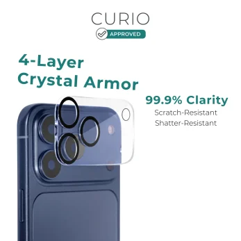Clear camera lens protector installed on iPhone, protecting all rear camera lenses