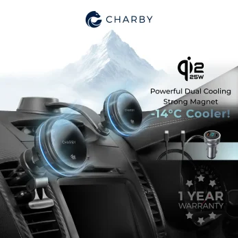 Qi2.2 25W MagSafe wireless car charger with active cooling and magnetic car mount