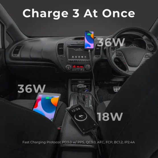 90W Car Charger to Fast Charge iPhone, iPad, and dashcam