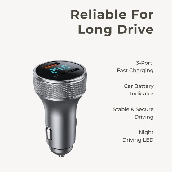 3 Port Car Charger for Family Road Trip with multiple phones