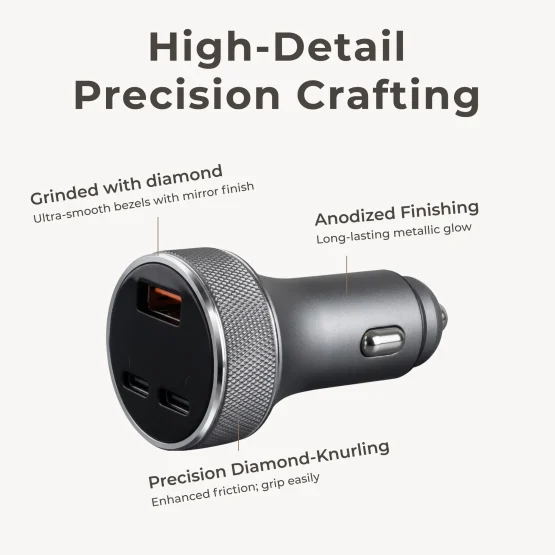 Anodized Aluminum 3-Port Car Charger