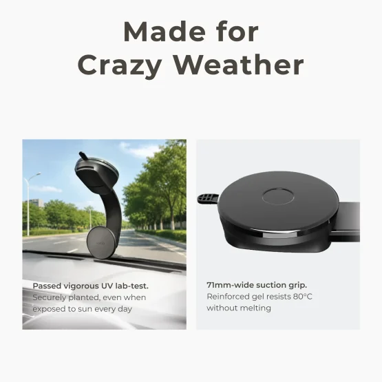 MagSafe Bendable Car Phone Holder with Heat-Resistant Vacuum Suction